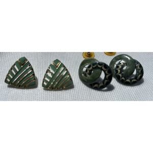 Lot Of 2 Vintage Enamel Turquoise Green Gold Silver Tone